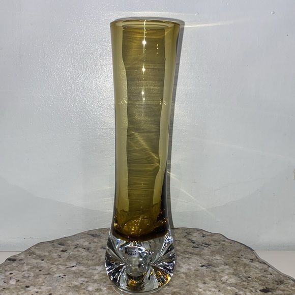 Mid 20th Century Bo Borgstrom Finnish Riihimaki Amber Glass Bud Vase 10” - Picture 15 of 15